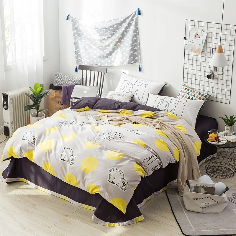 

Cute Cartoon Bear Pattern 100% Cotton 4Pc Comforter Bedding Sets Duvet Cover Set Winter Bed Sheet Pillowcase Queen King Size