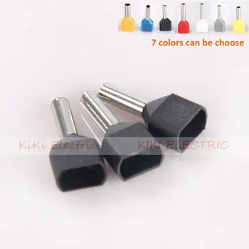 

TE1508 Copper Crewel Tube Insulating Terminal 2*1.5mm2 Condutor Dual wire Cord Ends Double Entry Copper Terminals