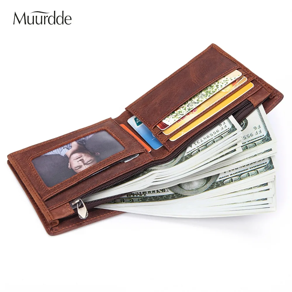 

2019 Muurdde Brand Genuine Leather Men Wallet High Quality Vintage Designer Short Coin Purse Small Crazy horse leather wallets