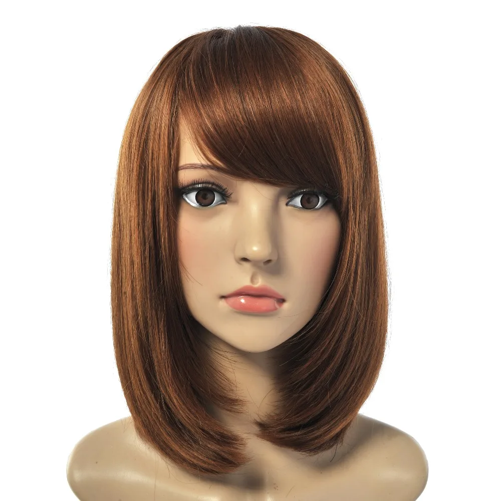 Bob Wig Straight Short Haircuts Women Wigs Brown Red Hair