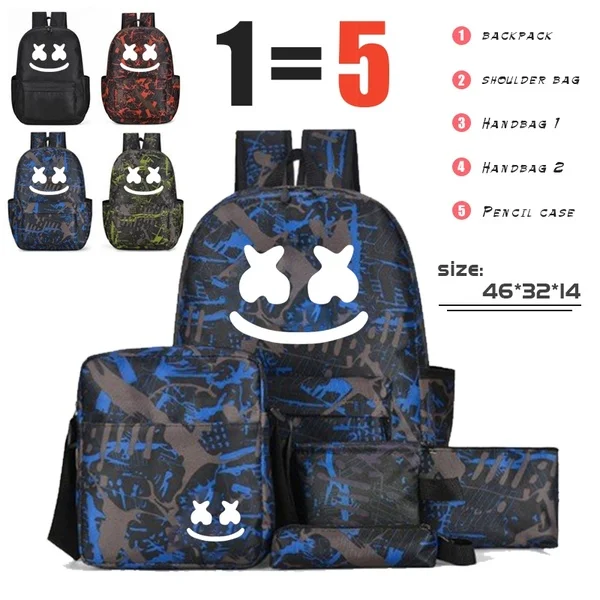 

BPZMD 5pc/set DJ School Bag Set For Teenagers Boys Girl Student Backpack Luminous Anti-theft Backpack Back To School