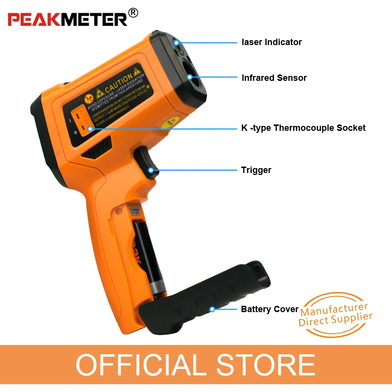 Kopen Peakmeter PM6530D Lcd scherm Handheld Infrarood Thermometer 50 ~ 800 Met Vochtigheid En Dauwpunt Irt K Type Ambient uv Licht