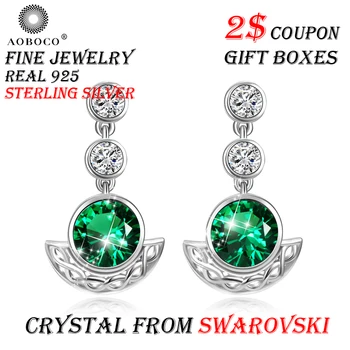 

AOBOCO Brand Sterling Silver Earring Trendy Green Crystal From Swarovski Drop Earrings For Women Party Fine Jewelry Gift Boxes