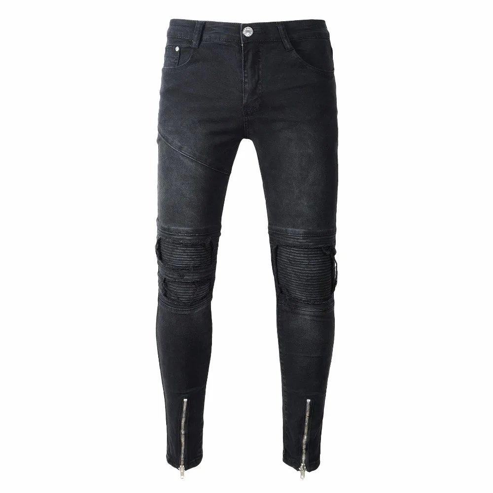 Горячая Мода 2019 г. Повседневное тонкий для мужчин одежда джинсовые Отверстия рваные ноги молния плиссированные хип хоп джинсы для женщи