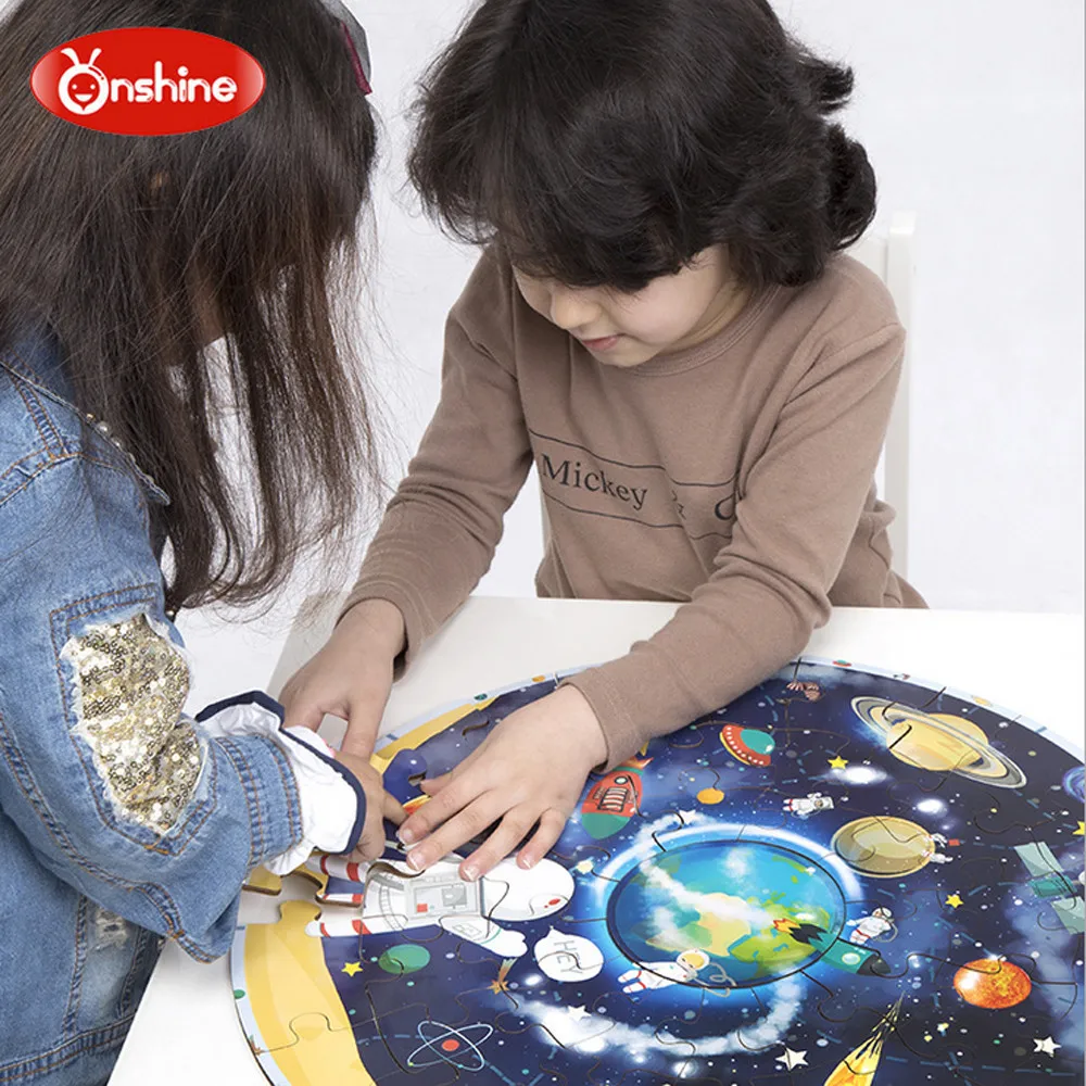 

48pcs Large Puzzle Intelligent Development World Map Universe Planet Solar System Floor Toy Wooden Table Frame Earth Mars #K