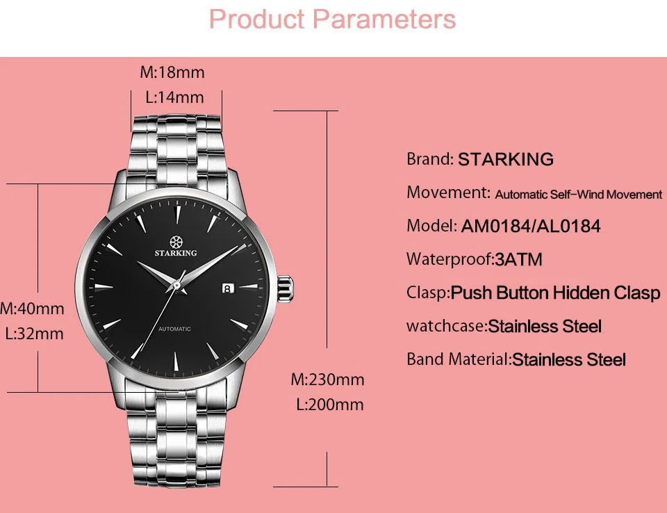 StarKing часы Модные фирменные полностью из нержавеющей стали унисекс наручные часы автоматические механические часы для влюбленных подарки на день Святого Валентина