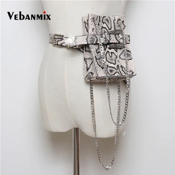 

Leather Snake Skin Bucket Belt Bag Fashion Serpentine Fanny Packs for Women Chain Shoulder Bags Waist Bag Pack Drop Shipping