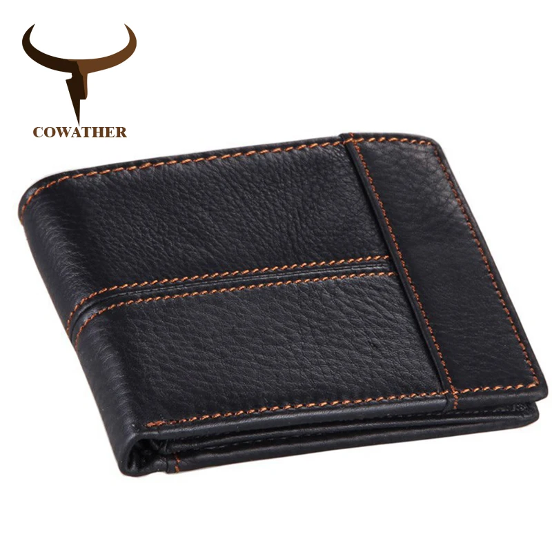COWATHER 100% أعلى جودة البقر جلد أصلي للرجال محافظ الأزياء لصق محفظة الدولار سعر carteira الغمد الأصلي العلامة التجارية