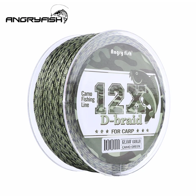 Angryfish Carp Fishing Line 12 Strands Weave D-braid 100 Meters Camo Braided  PE Fish Line