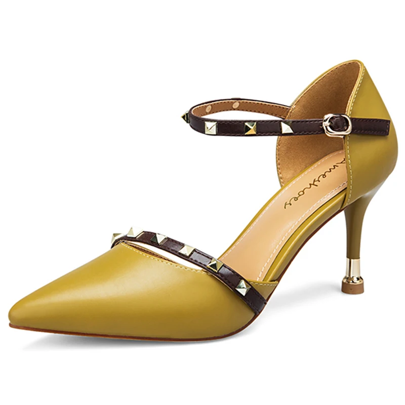 

Rivet Heels Female High-heels Pumps Stiletto Heel 7.5 cm Pointed Toe Hollow Ventilation Shoes Woman Rivet shoes 11811ABX2170