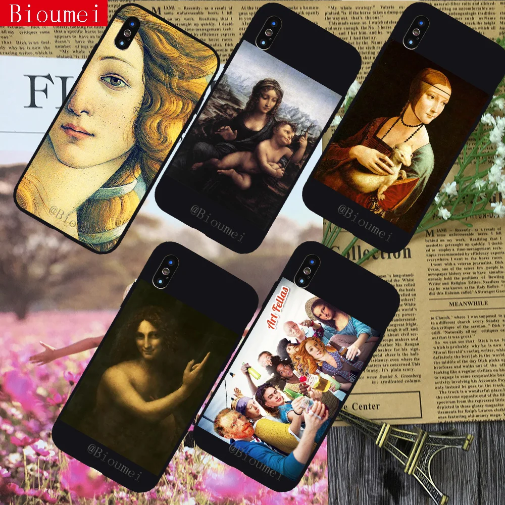 Bioumei da vinci oil painting case for iphone XR XS Max XS case Soft TPU Cover for iphone 7 8 5 5S 6 6S Plus X Coque 53