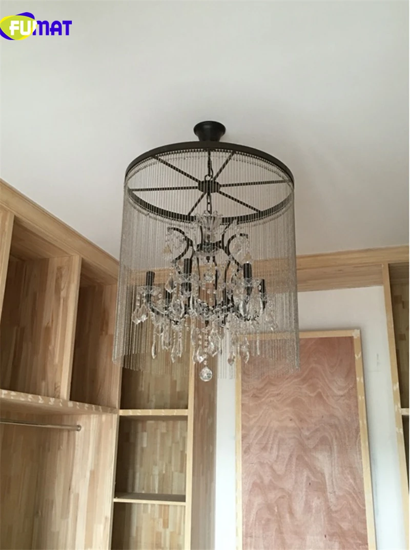FUMAT RH Style Crystal America Retro Villa Chandeliers Lamps Waterfall Art Frame Living Dinning Study Room Hanging Light Fixture 4
