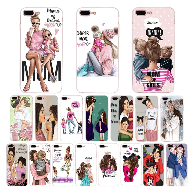 

Soft case Beautiful Mom lovely baby Cartoon design for iphone 7 8 6s 6 plus cover xs max x xr Coque 5s se 5 Funda mother shell