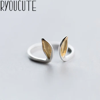 

RYOUCUTE 100% Real Silver Color Exaggerated Personality Bunny Rabbit Ear Rings for Women Statement Adjustable Finger Ring