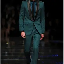 Взлетно-посадочной полосы моды темно-зеленый Для мужчин Костюмы Черная шаль нагрудные блейзер для свадьбы и выпускного Смокинги для женихов Slim Fit 2 шт. дружки Костюмы индивидуальный заказ