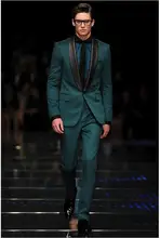 Runway Fashion Dark Green Men Suits Black Shawl Lapel Blazer Wedding Prom Tuxedos Slim Fit 2 Pieces Groomsman Suits Custom Made