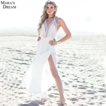Mara's Dream, женская пляжная одежда, накидка, белый шифон, однотонное летнее платье, сексуальное, свисающее на шее, Vestidos размера плюс, платье бикини