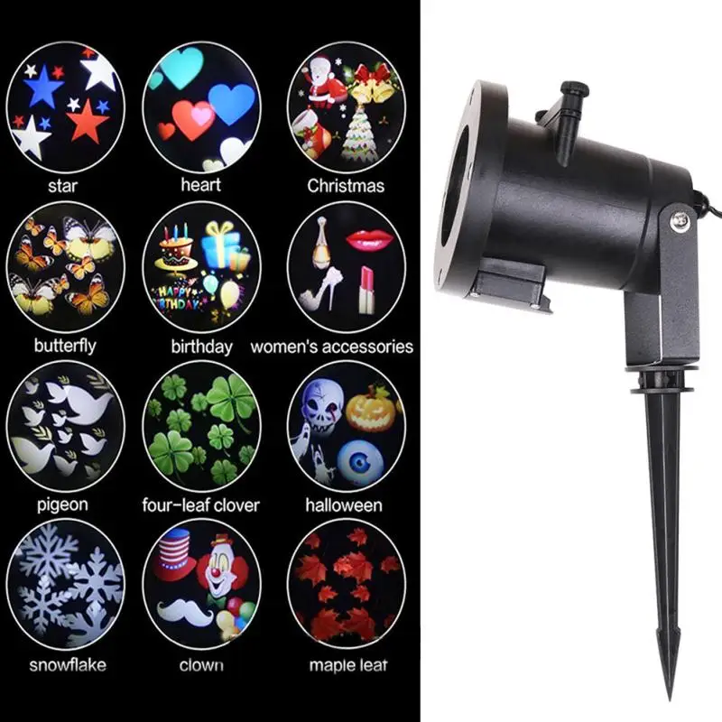 

Christmas LED Projector Lights Decoration Motion Rotating Spotlight Landscapes Outdoor (12pcs Switchable Pattern Lens )