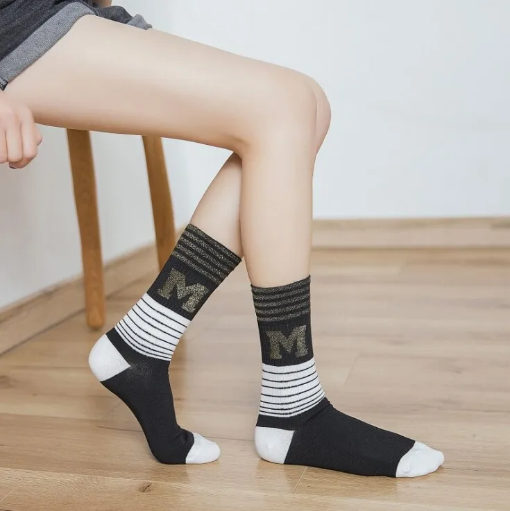 Винтаж Полный хлопок короткие носки Harajuku мода &quotM&quot Письмо милые sox для женщин