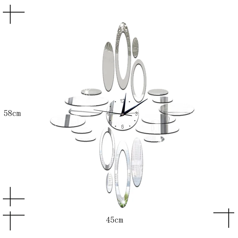 Дом декоративные настенные часы, защиту окружающей среды кристалл декоративные часы, Овальный круг зеркало кварцевые часы