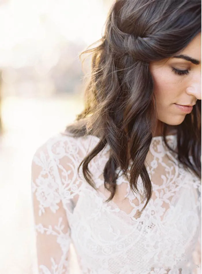 Пляжное кружевное платье Boho из двух предметов с высоким горлом а силуэта Тюлевое