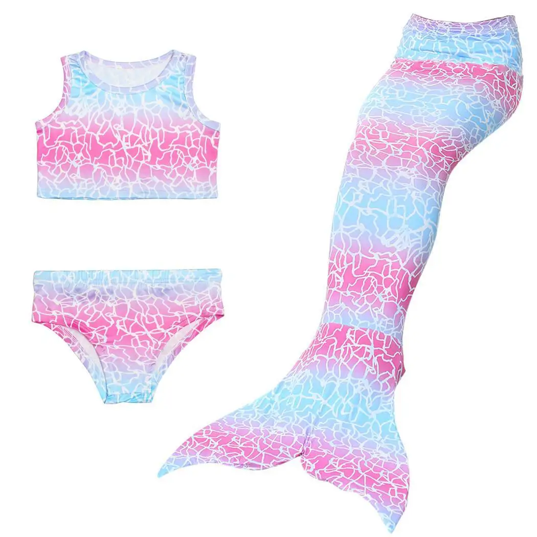 3 предмета в комплекте для маленьких девочек бикини в форме хвоста русалки ванный комплект Необычные одежда для плавания Детский костюм косплей купальники Костюмы набор - Цвет: blue pink