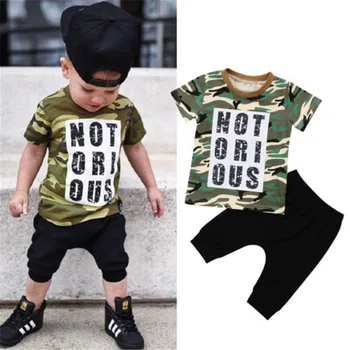 

Summer Kids Boys Casual Camo Tracksuit Outfits Short Sleeve T-shirt Tops And Harem Pants Children 2pcs Clothes Set Suits