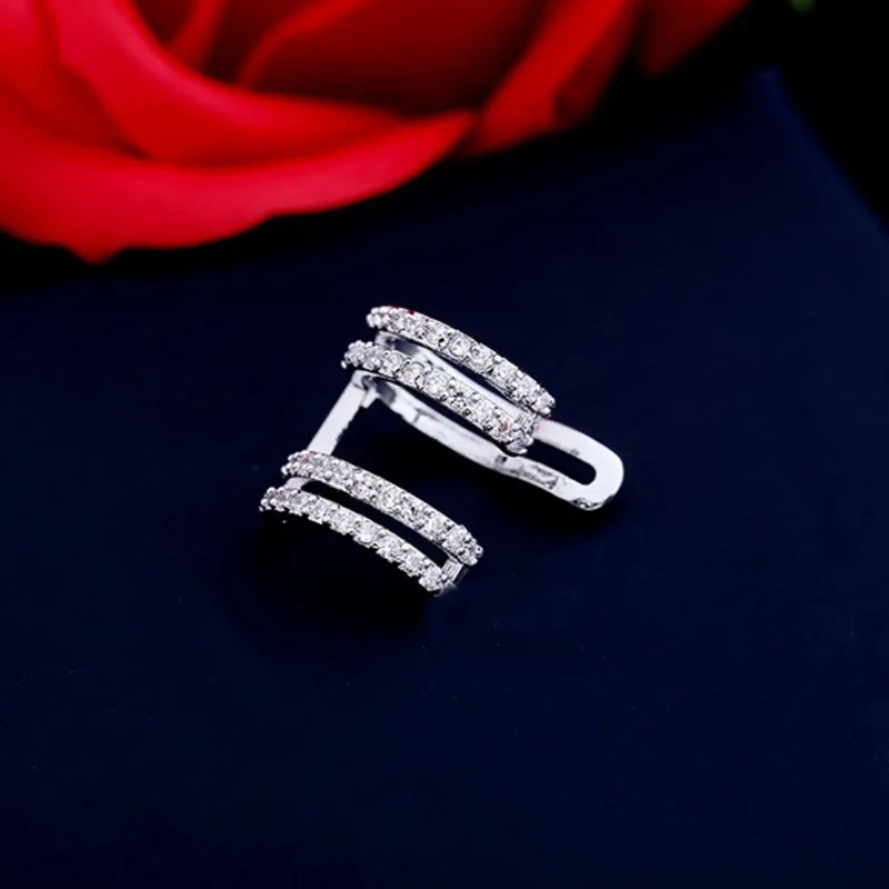 

2 Color Luxury Cubic Zircon Crystal Clip Earrings Popular Without Piercing Cuff Earrings Women Girl Party Gift Fashion Jewelry