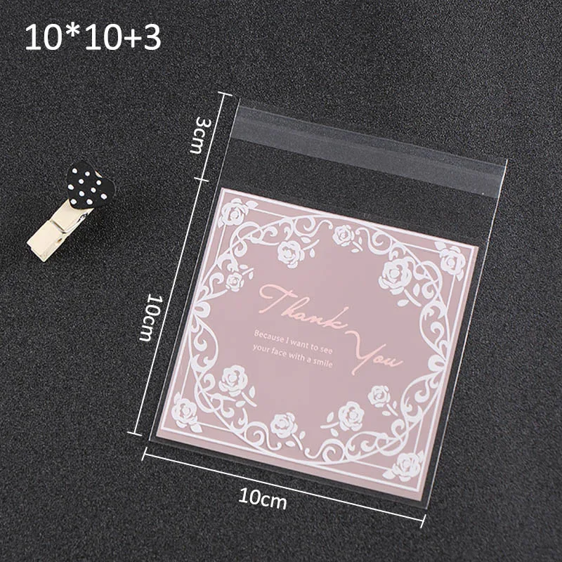 Мешок для выпечки 100 шт печенье конфеты упаковка пластиковый подарочный пакет самоклеющийся пищевой розовый цветок розы для свадебной вечеринки