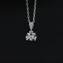 LASAMERO Halo 0.087CT 18k Gold Round Cut Square Center Pave Set Natural Diamond Pendant Necklace Chain Women Fine Jewelry