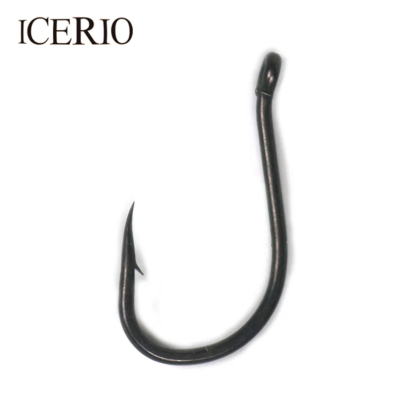 

ICERIO 30pcs/pack Chod Rig Teflon Matteblack Coating Out-Turned Eyed Carp Hooks Micro Barb Up Bent Carp Fishing Hook