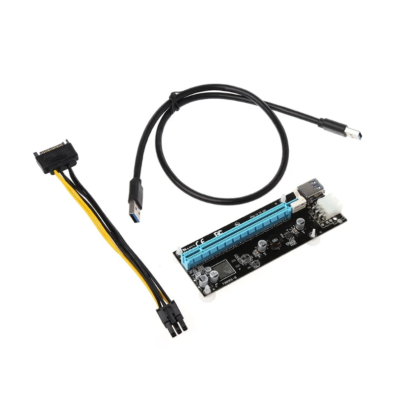 

PCI-E 1x to 16x Mining Machine Enhanced Extender Riser Card, Adapter USB 3.0 SATA To 6-Pin IDE Molex Power Supply Adapter Cable