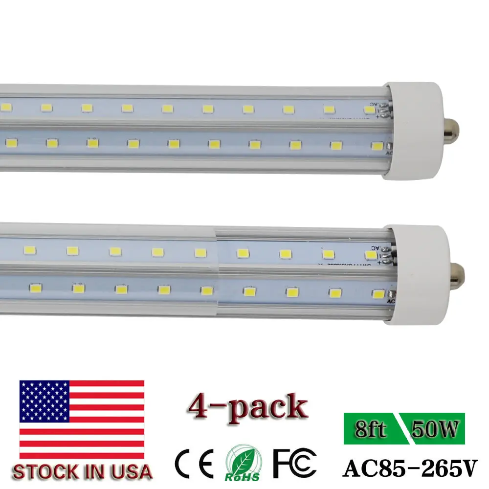 Acheter Seule Broche FA8 V Forme 8ft LED Tube Lumières T8 96 Couvercle Transparent refroidisseur porte double rangée double fin puissance ampoule lampe bar luminaire 72 W