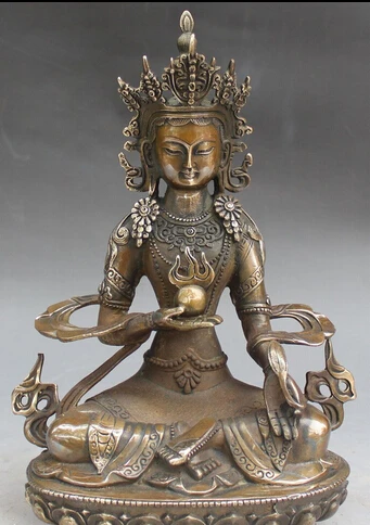 

11" Tibet Tibetan Buddhism Bronze Amitayus longevity God Goddess Buddha Statue R0709 (B0328)