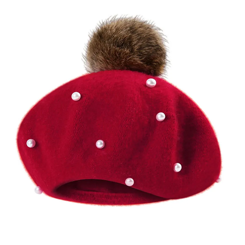 

SZYADEOU Winter Children Kids Baby Girls Boys Keep Warm Winter Pearl Hairball Knitted Wool Cap Hat 10