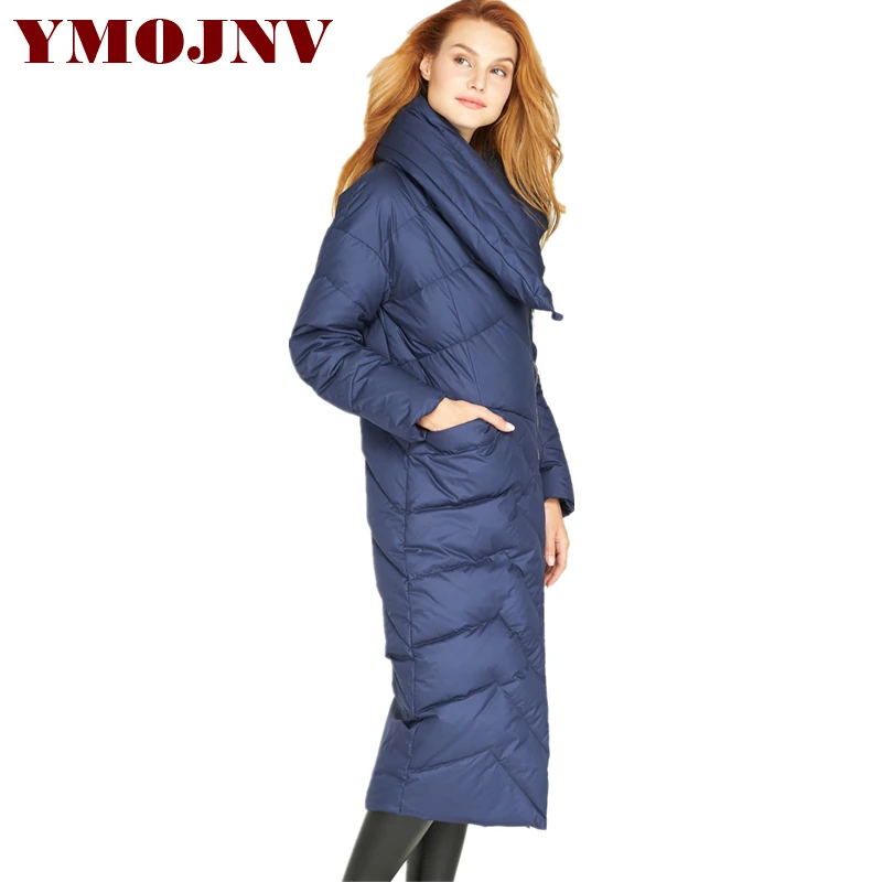 Модные зимние женские пуховики YMOJNV 2019 асимметричное длинное плотное теплое