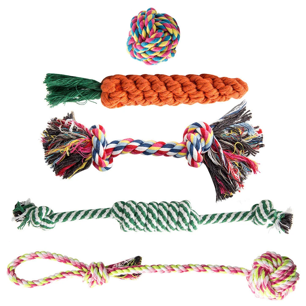 5X colored cotton rope Dog Rope Toys Tough Strong Chew Knot Knotted Pet