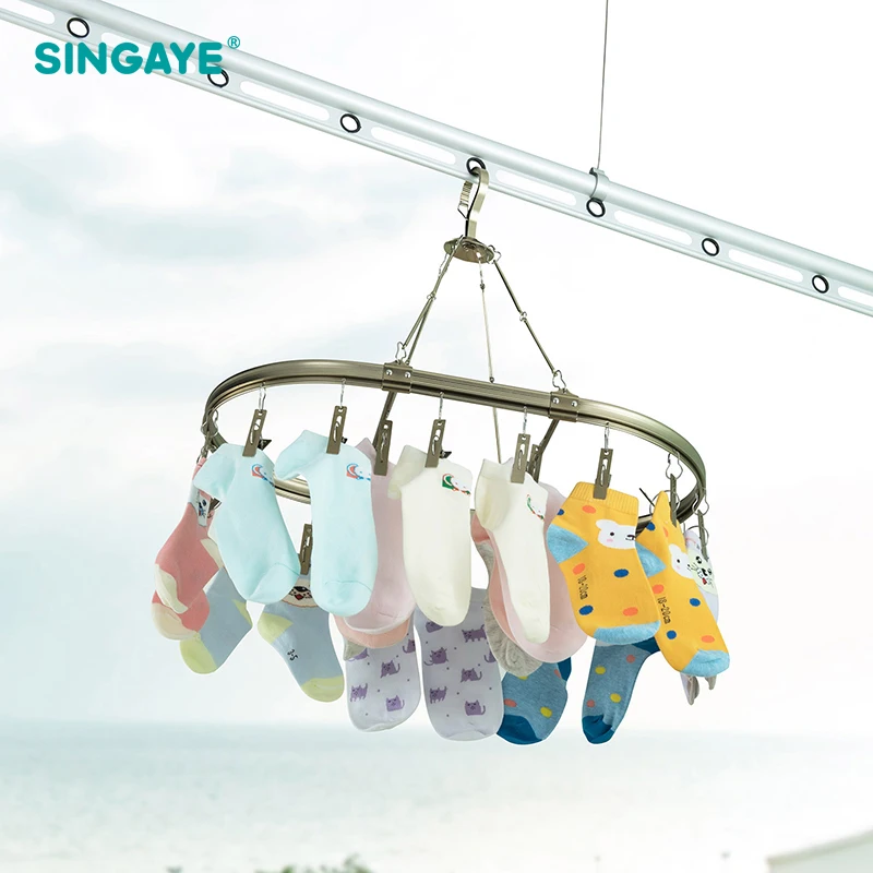SINGAYE 22 Clips Aluminum Alloy Clothes Drying Rack Hanger Sock Short