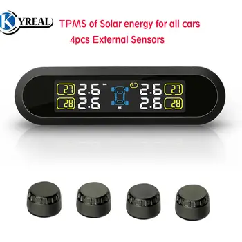

Solar Power TPMS Wireless Car Tire Tyre Pressure Monitoring System Universal 4 External Sensors for 4 wheels Cars