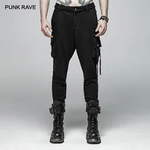 Панк рейв мужские панк Рок черные трикотажные брюки готический военный Повседневный большой карман длинные Панк Крест визуальный Kei мужские брюки уличная одежда