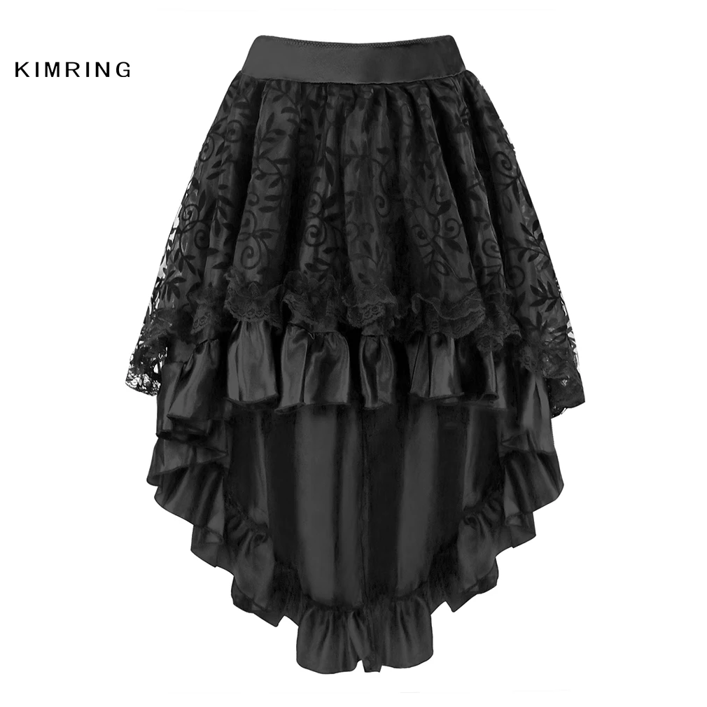 Kimring Fashion Summer Fluffy Skirt Retro Steampunk Skirts Lace Midi