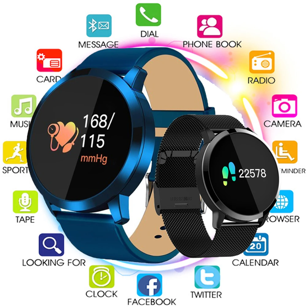 Bluetooth Q8 Смарт часы OLED цветной экран мужские модные фитнес трекер сердечный ритм