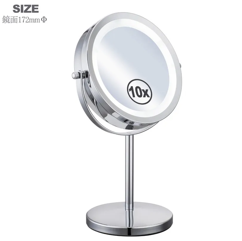 

7 Inch10x Magnification Circular LED light Makeup Mirror Dual 2 Sided Round Shape Vanity Rotating Cosmetic Mirror Stand