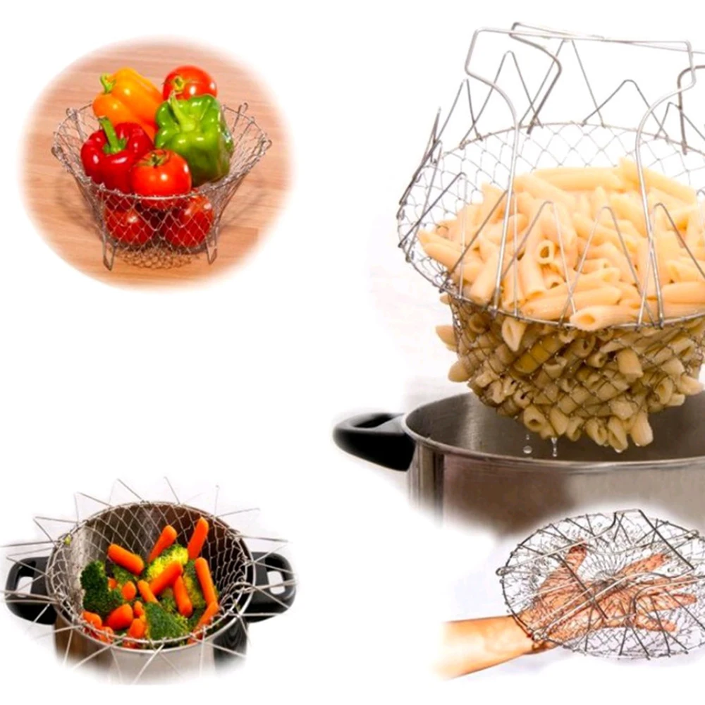 Многофункциональная картошка фри удерживающая емкость из нержавеющей стали Складная сетка кухня для хранения утвари корзина