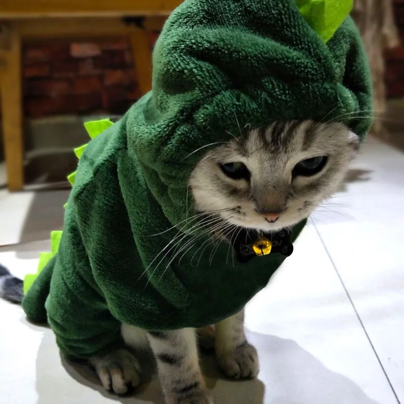 Зимняя одежда для кошек дизайн динозавра одежда для домашних животных для маленьких кошек Забавный костюм с капюшоном любимцы котята теплое пальто поставки XS-XXL