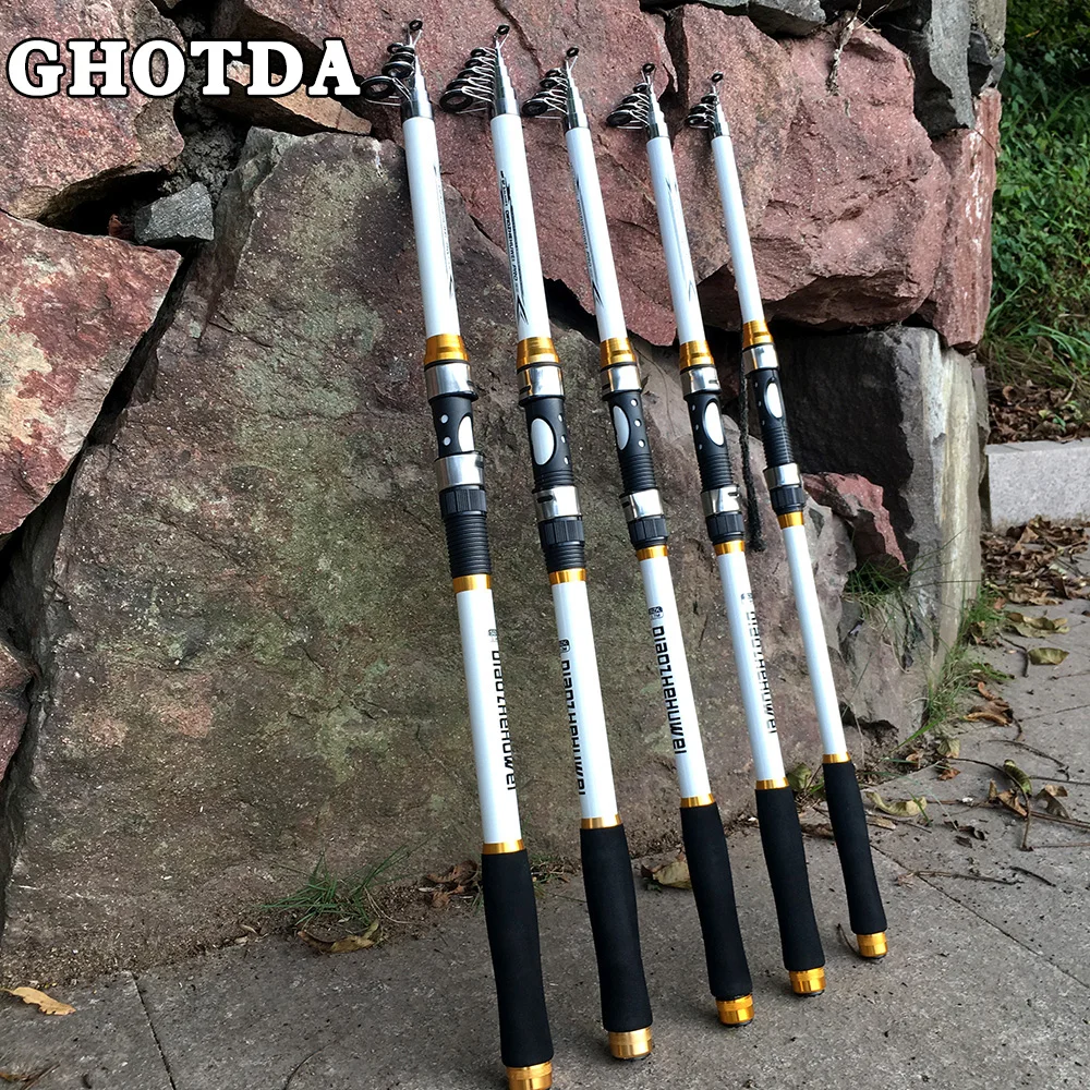 GHOTDA 2.1 متر-3.6 متر الكارب قصبة الصيد المغذية الصلب FRP ألياف الكربون تلسكوبي الصيد رود قصبة صيد خشبية