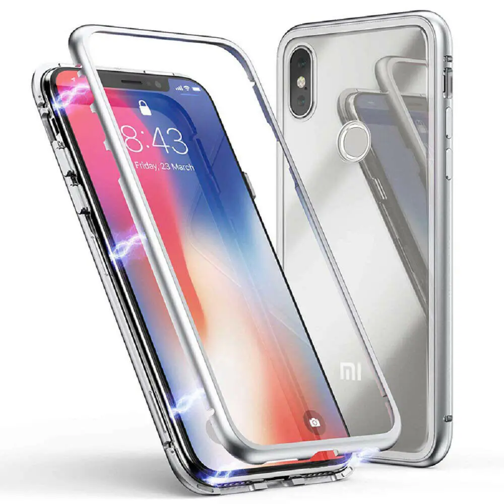 For Xiaomi Redmi Magnetic Adsorption Metal Frame Case Cover Clear Tempered Glass