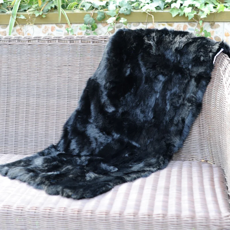 

CX-D-18K Colorful Patchwork Rabbit Fur Small Throw Blanket Bed Towel Real Fur Mermaid Blanket Decorative Bedding Sofa Cover