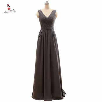 

Vestido Madrinha Longo 2017 Cheap Bridesmaid Dress Long Elegant Wedding Guest Dress Pleats Chiffon Prom Gown Pageant V Neck Back