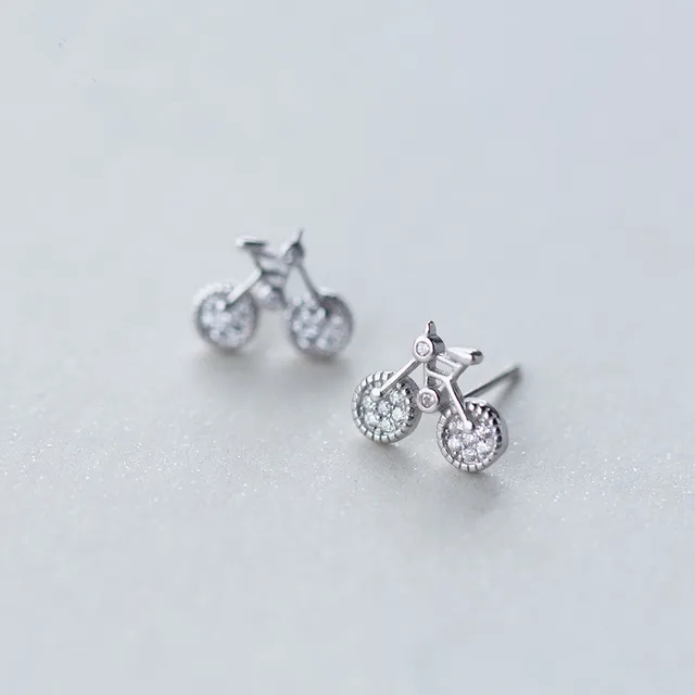 New design Pure 925 Sterling silver bike stud earring cute cubic zircon